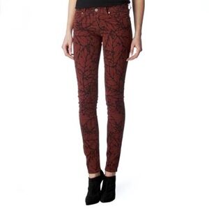 Paige Maroon Red and Black Skyline Leaf Abstract Print Skinny Jeans Size 28